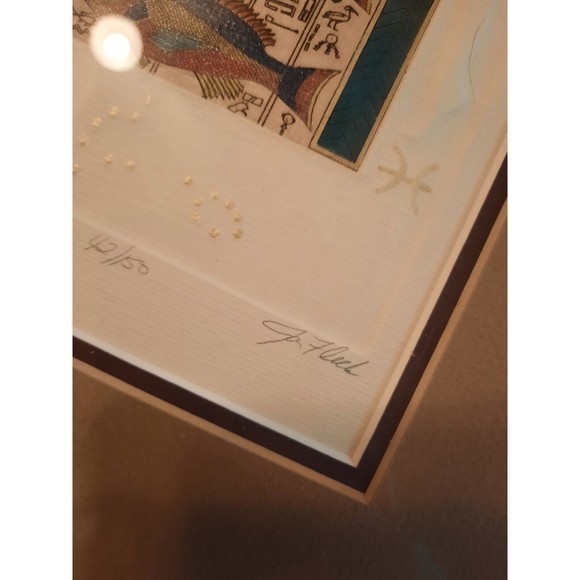 Jan Fleck "PISCES" Artist's‎ Proof 42/150, Hand-Painted Egyptian Etching, Signed - Picture 10 of 15